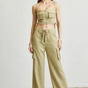 Beautiful top and cargo pants set, sage color, sizes S M L adjustable bust